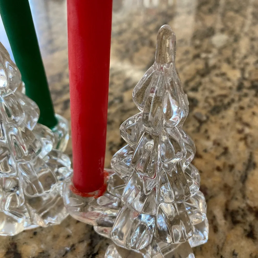 Williams-Sonoma pair of glass Xmas tree candleholders